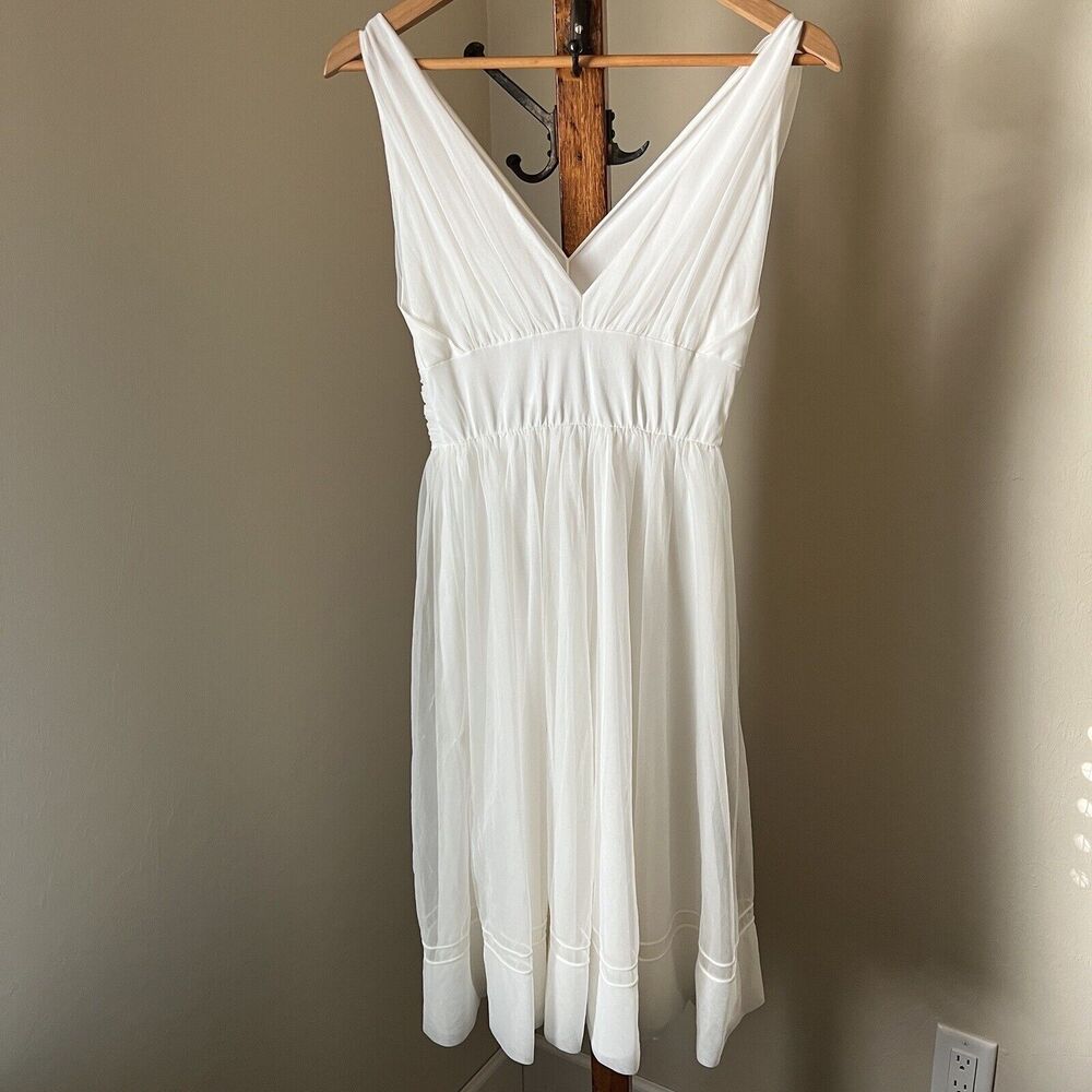 Womens Shadowline Nylon White Nightgown Lingerie Bridal Knee Grecian Sz 32 XS/S